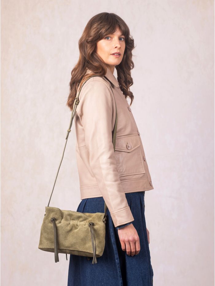 Santon Suede Cross Body Bag in Green