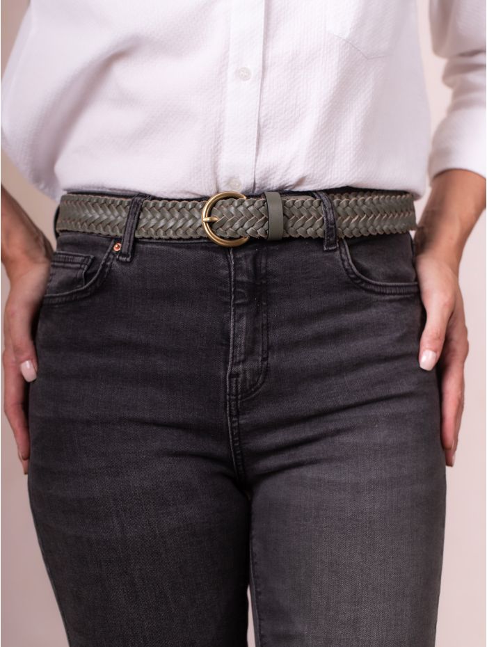 Waverton Leather Woven Belt in Lichen