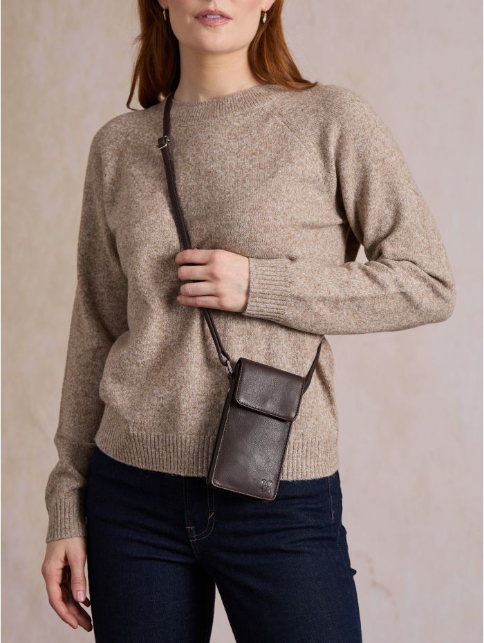 Bowness Leather Cross Body Phone Pouch in Brown