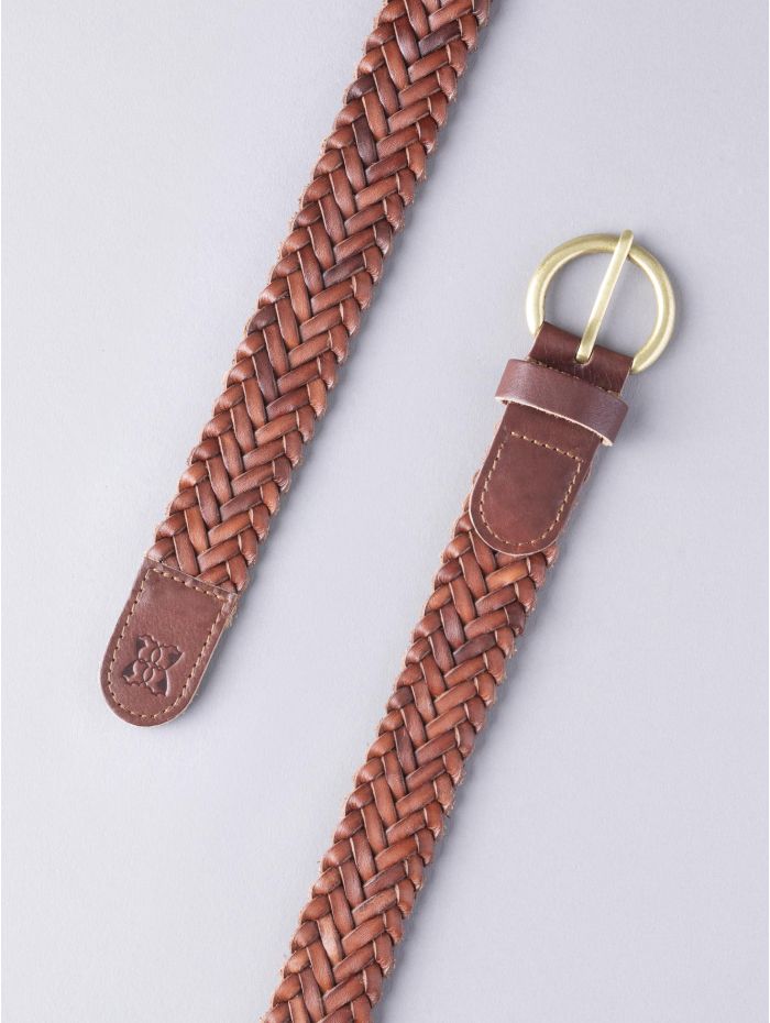 Waverton Leather Woven Belt in Cognac