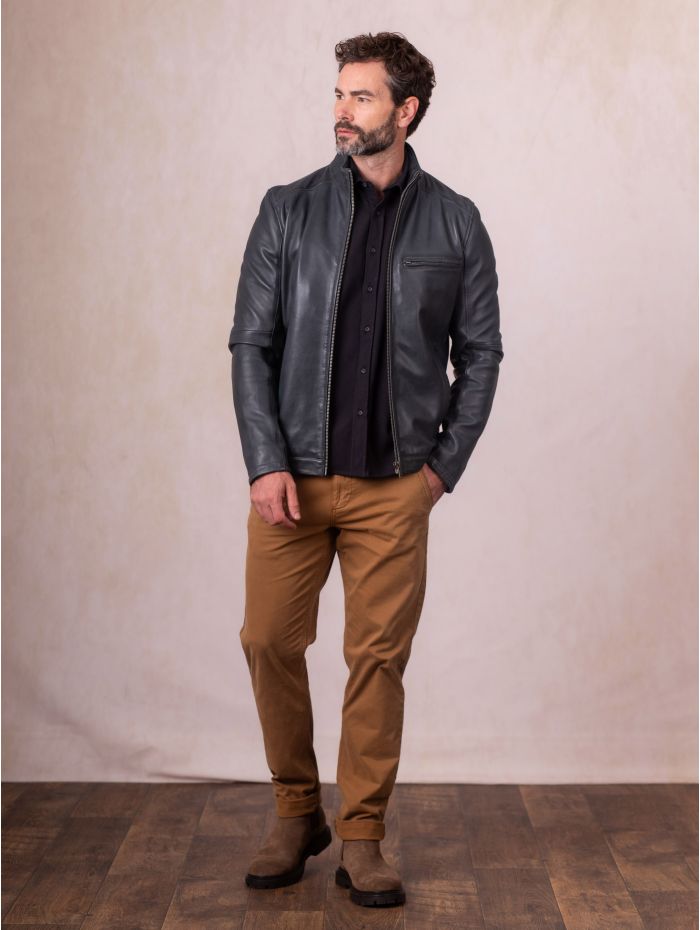 Penton Leather Jacket in Graphite Blue