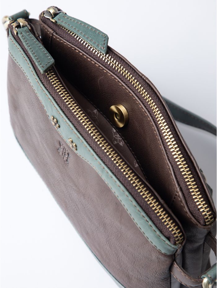 Hartsop Zip Leather Cross Body Bag in Brown and Green