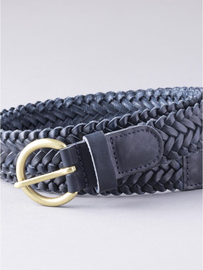 Waverton Leather Woven Belt in Navy