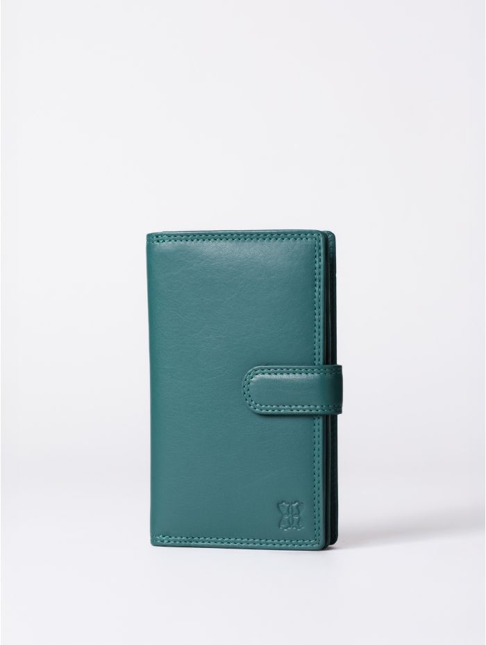 Medium Leather Tab Purse in Teal Green