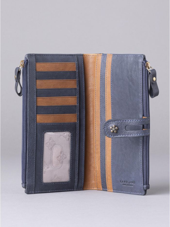 Hartsop Leather Double Zip Purse in Navy & Tan