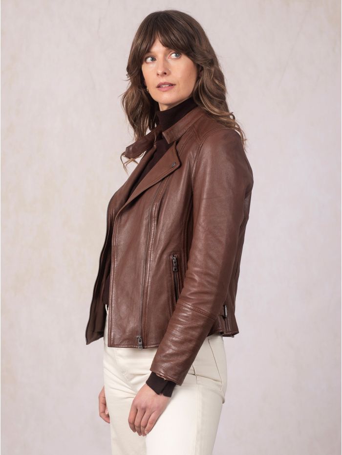 Tarn Leather Biker Jacket in Bourbon