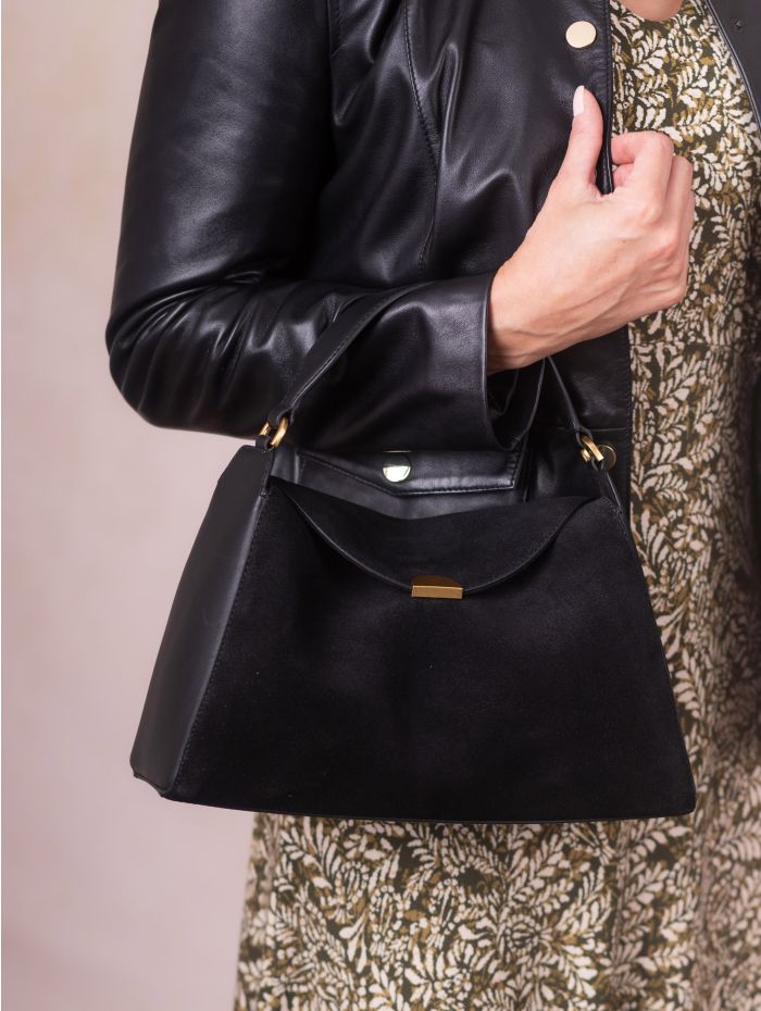 Hardwick Leather and Suede Cross Body Bag in Black