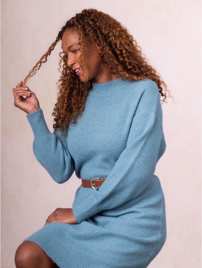 Malika Wool Blend Jumper Dress in Teal