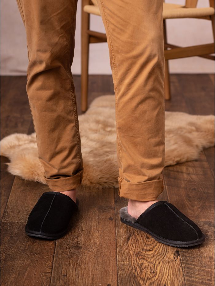 Men's Sheepskin Sliders in Black