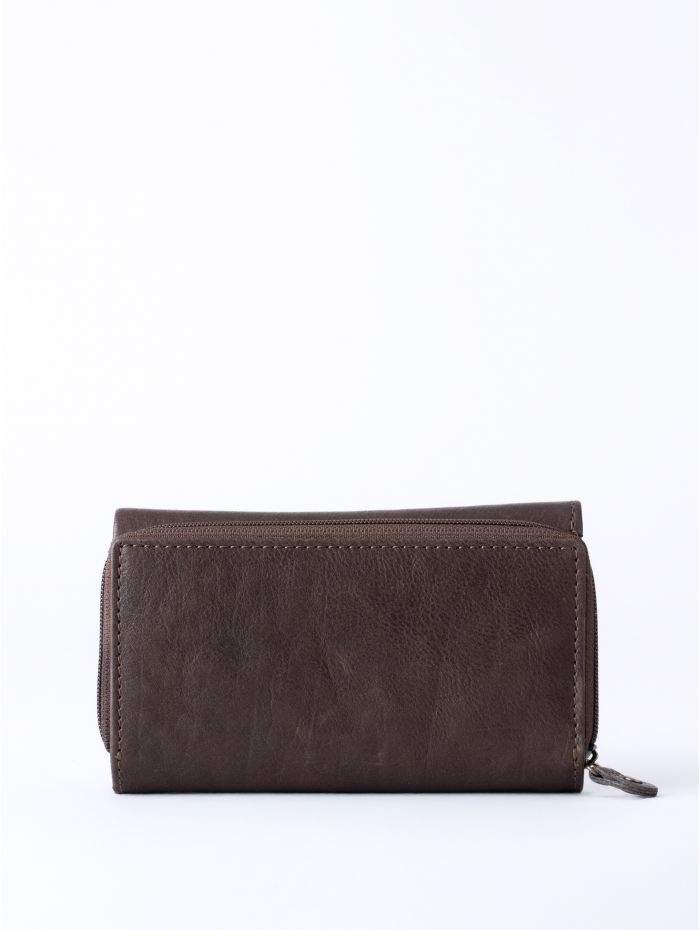 Hartsop Flapover Leather Purse in Brown and Green