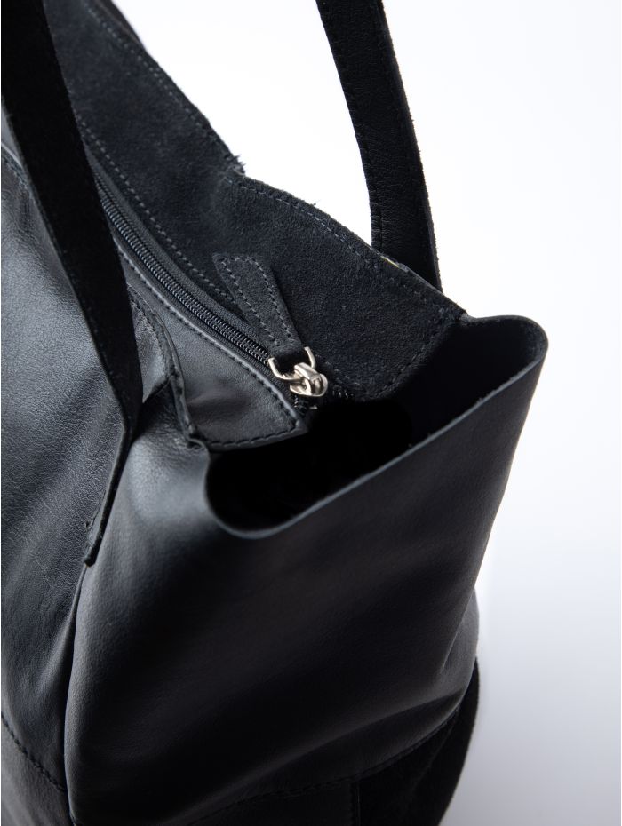 Tarn Hows Leather and Suede Tote Bag in Black