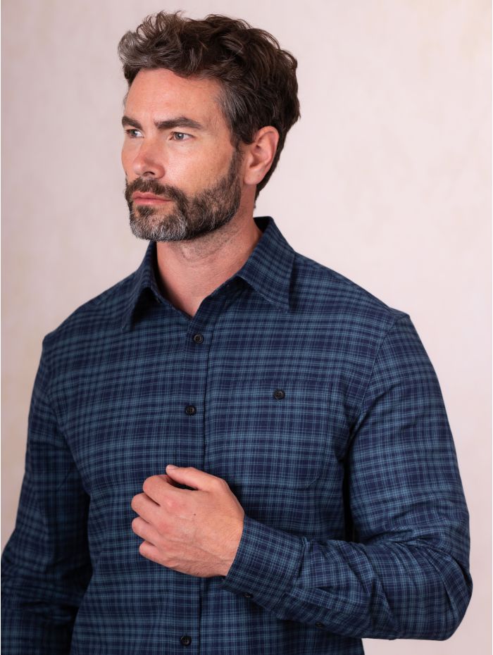 Keswick Cotton Checked Shirt in Blue