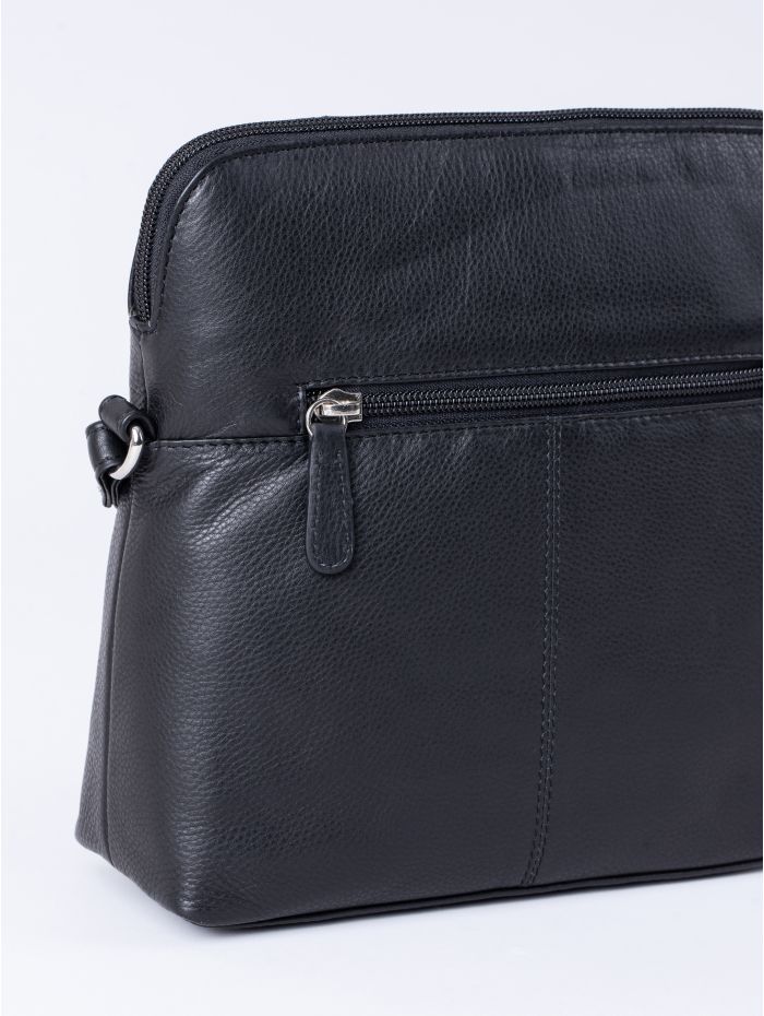 Raven Leather Cross Body Bag in Black
