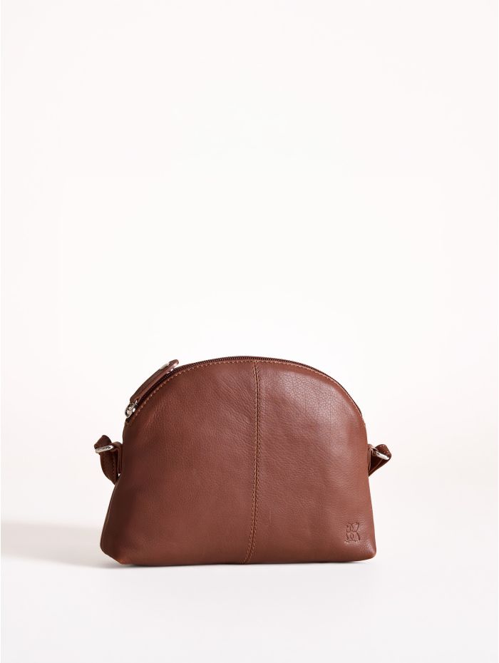 Elterwater curved Leather Cross Body Bag in Cognac