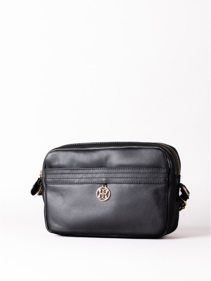 Cartmel Boxy Leather Cross Body Bag in Black