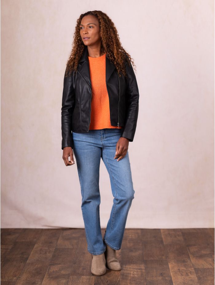 Thirlend Leather Biker Jacket in Black