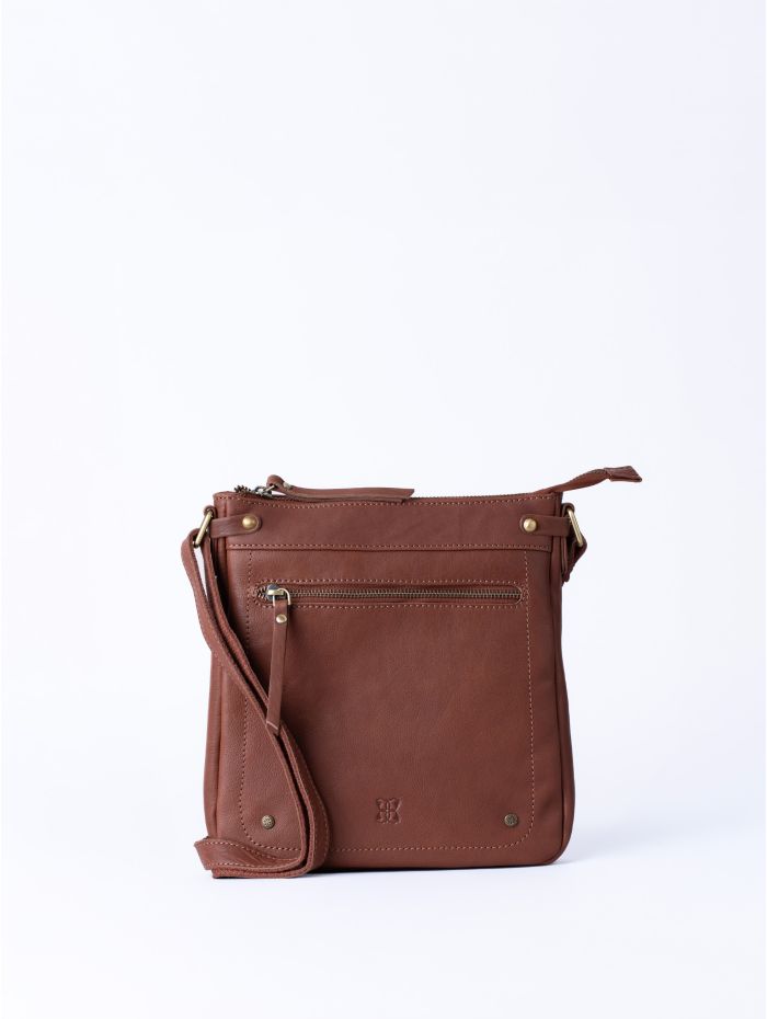 Harstone Large Leather Cross Body Bag in Tan
