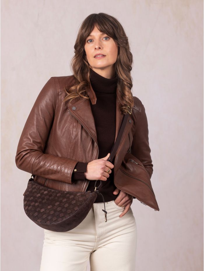 Mirehouse Suede Sling Bag in Chocolate Brown