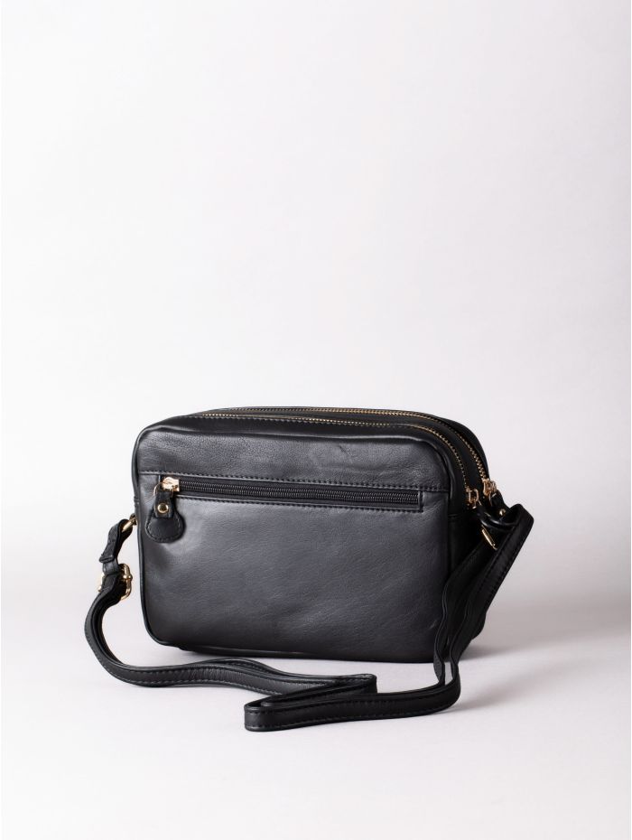 Cartmel Boxy Leather Cross Body Bag in Black