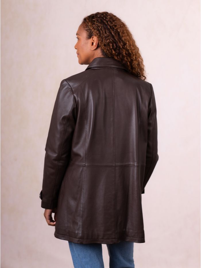 Bilsco Longline Leather Jacket in Seal Brown