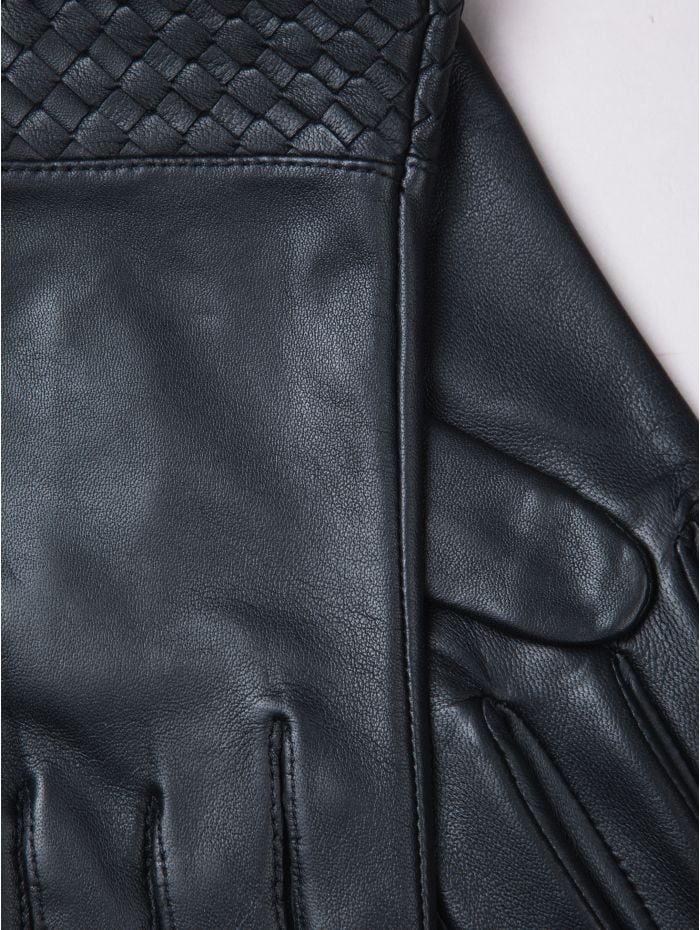 Willow Woven Cuff Leather Gloves in Black
