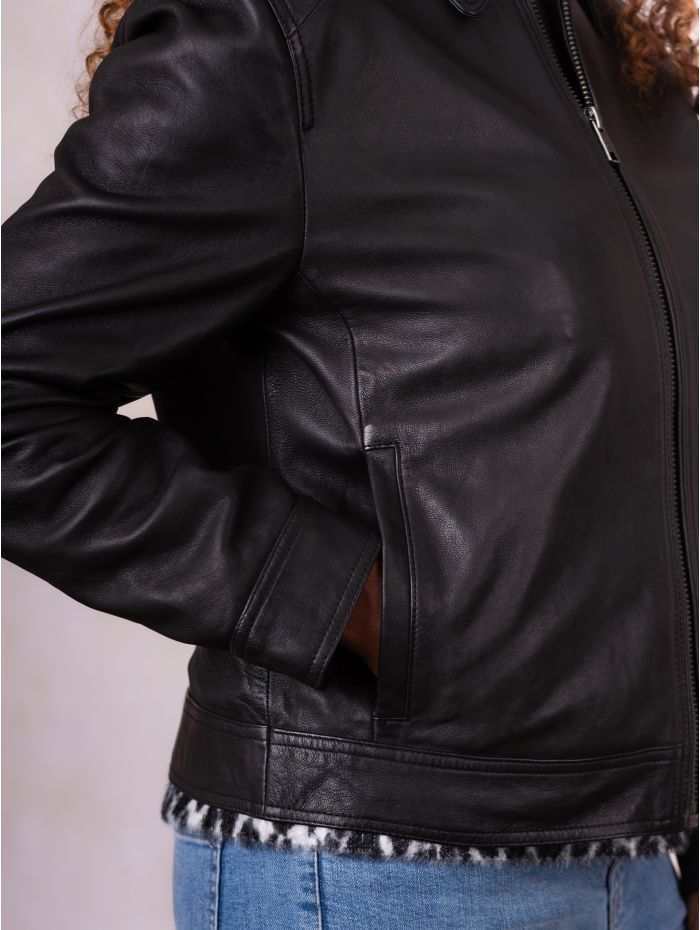 Crosthwaite Collared Leather Jacket in Black
