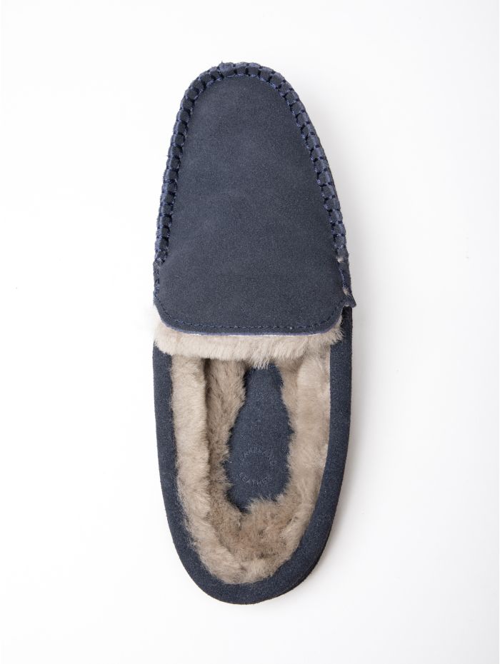 Sheepskin Moccasin Slider Slippers in Navy