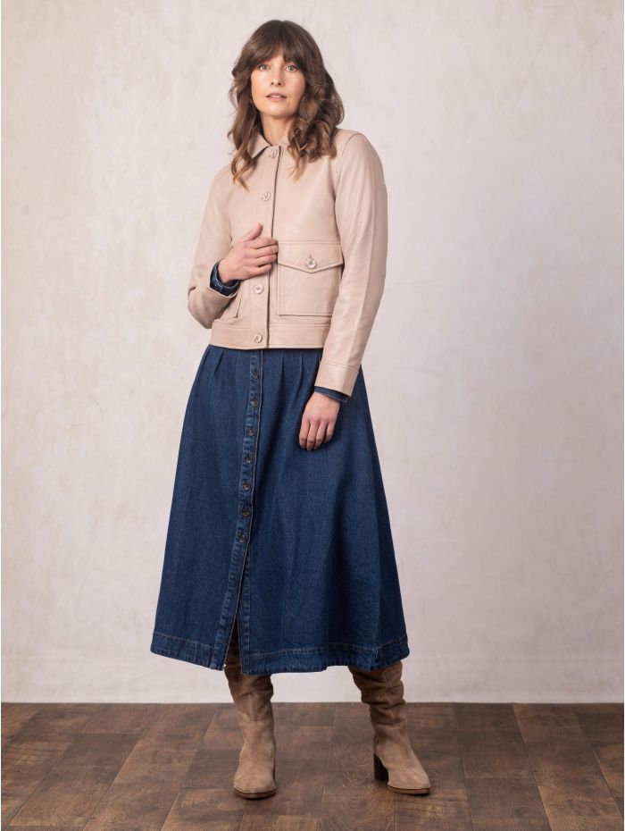 Brathay Collared Leather Jacket in Cappuccino