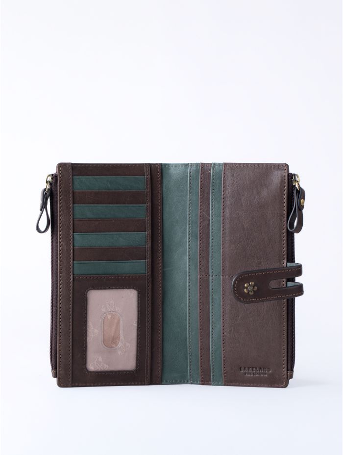 Hartsop Leather Double Zip Purse in Brown & Green