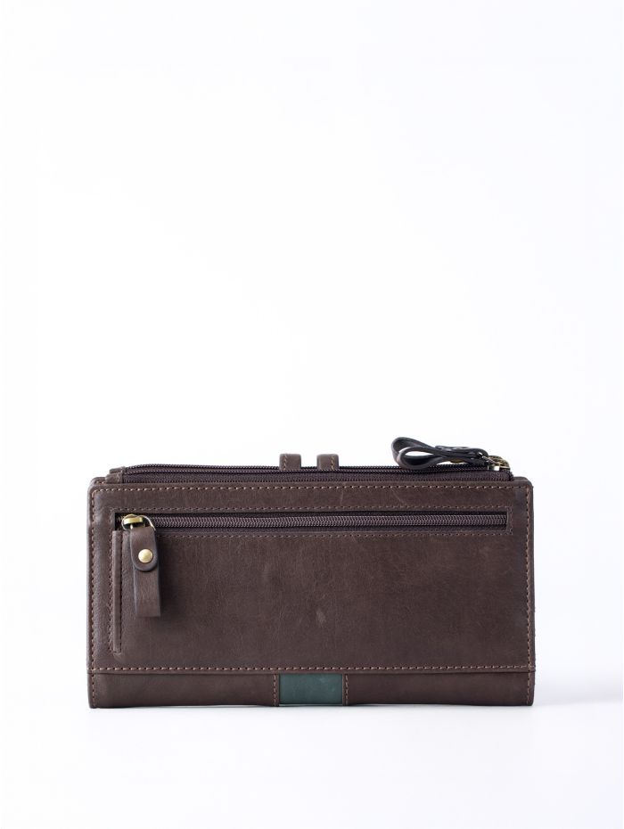 Hartsop Leather Double Zip Purse in Brown & Green