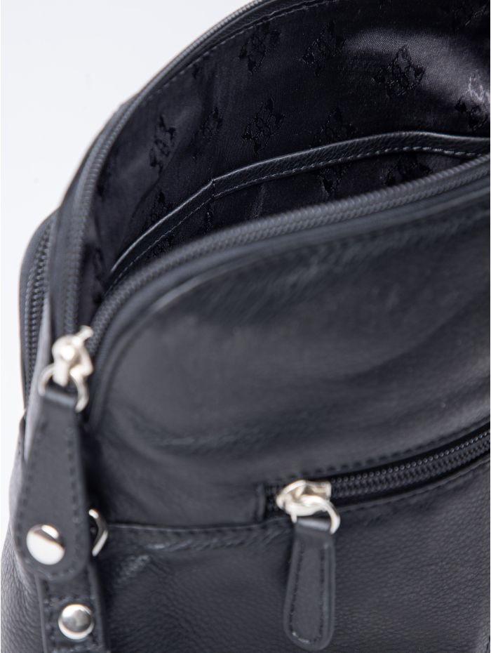 Raven Leather Cross Body Bag in Black