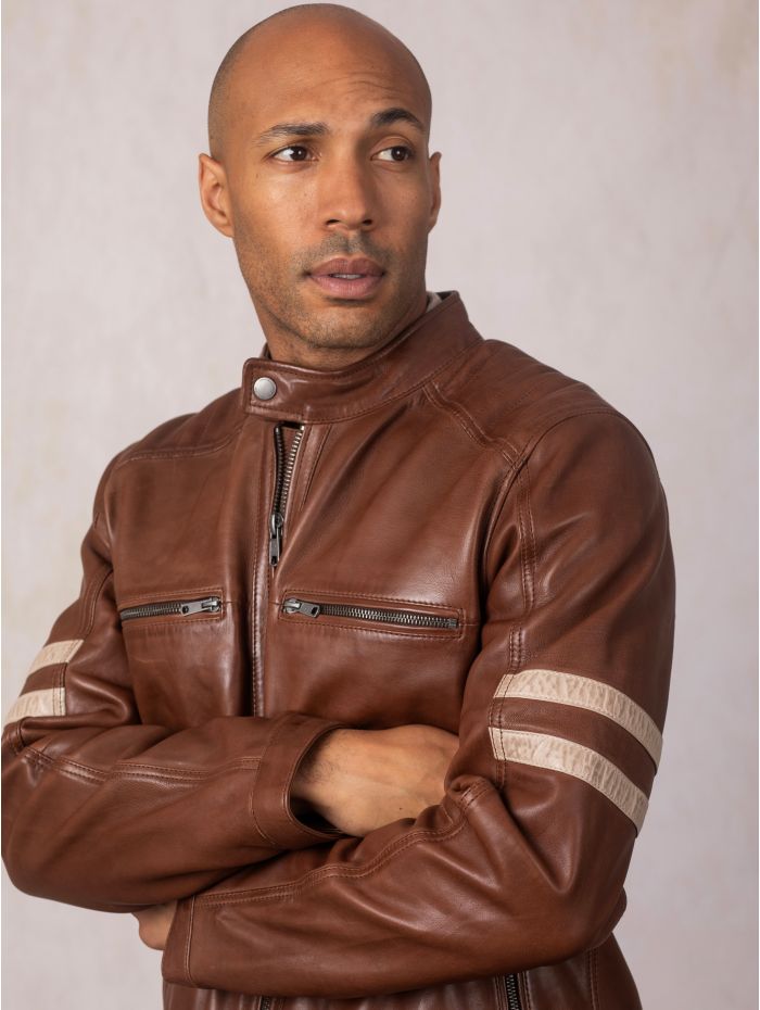 Charlie II Leather Racer Jacket in Cognac