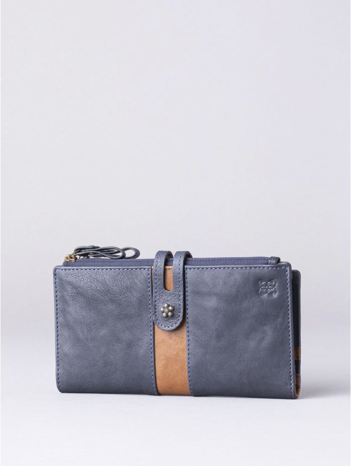 Hartsop Leather Double Zip Purse in Navy & Tan