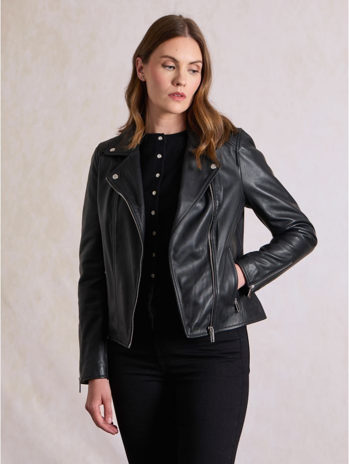Tarraby Leather Biker Jacket in Black