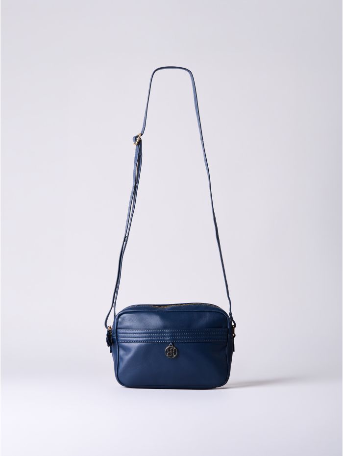 Cartmel Boxy Leather Cross Body Bag in Navy