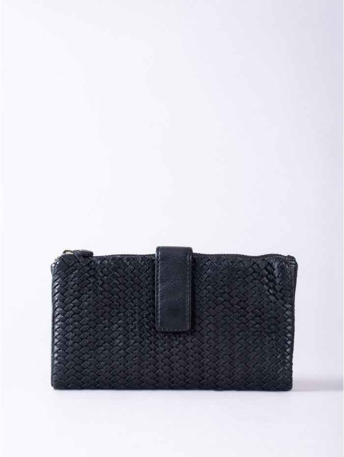 Wreay Large Leather Tab Purse in Black