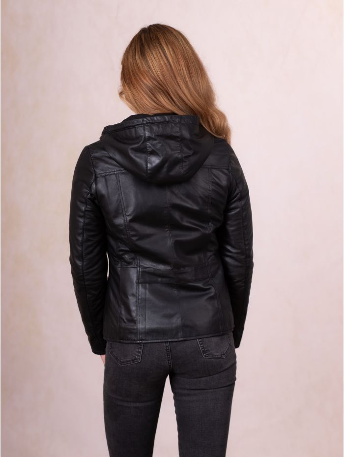 Abbeyville II Hooded Leather Jacket in Black