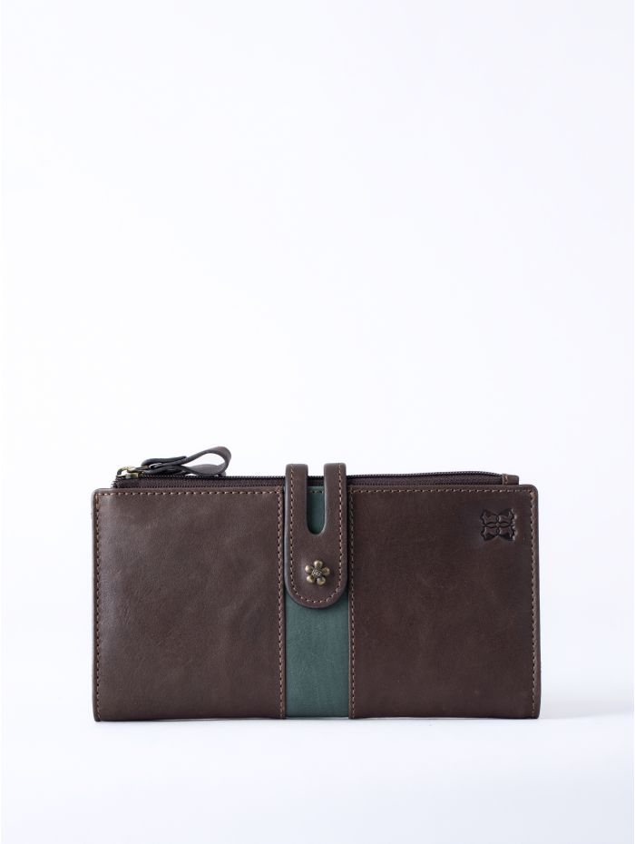 Hartsop Leather Double Zip Purse in Brown & Green