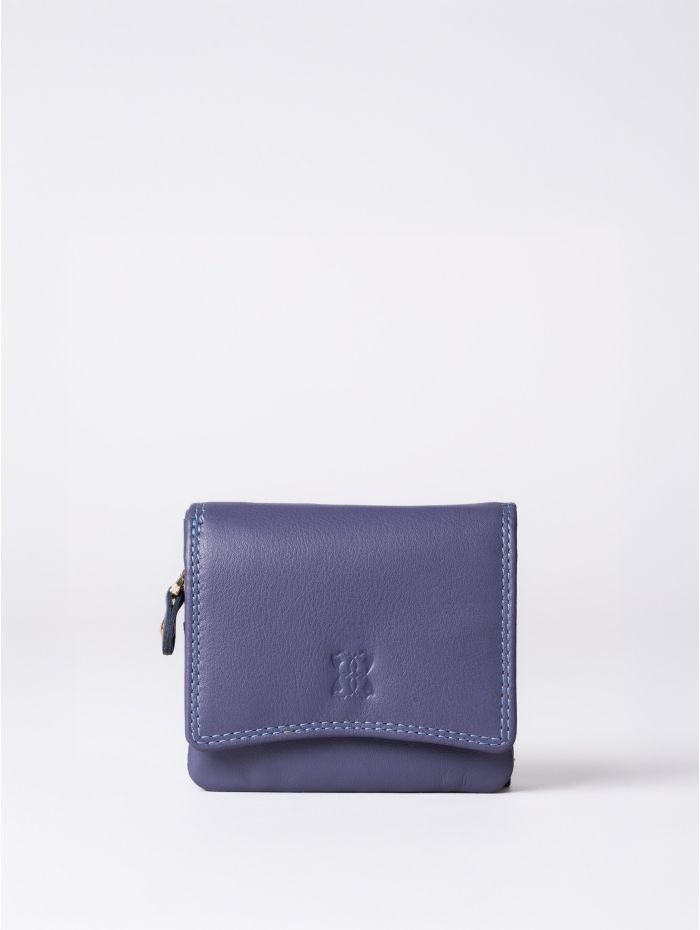 Small Leather Flapover Purse in Purple