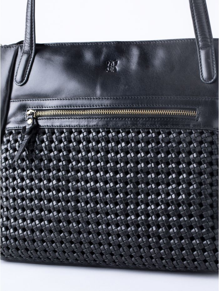Waverton Woven Leather Tote Bag in Black