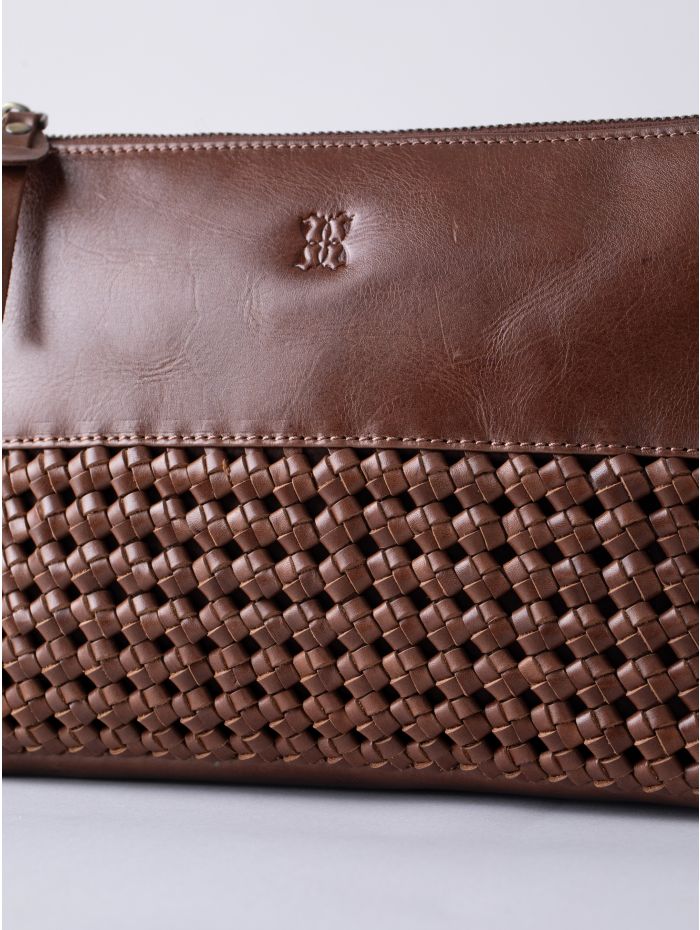 Waverton Woven Leather Cross Body Bag in Brown