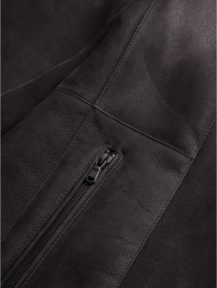 Armboth Shearling Aviator Jacket in Charcoal Grey