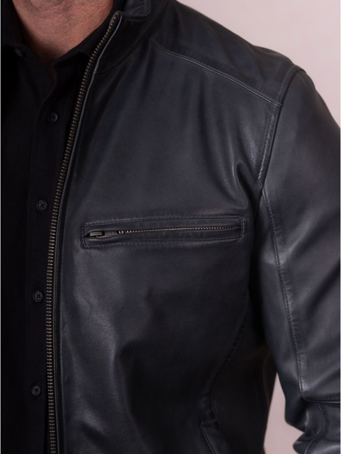Penton Leather Jacket in Graphite Blue