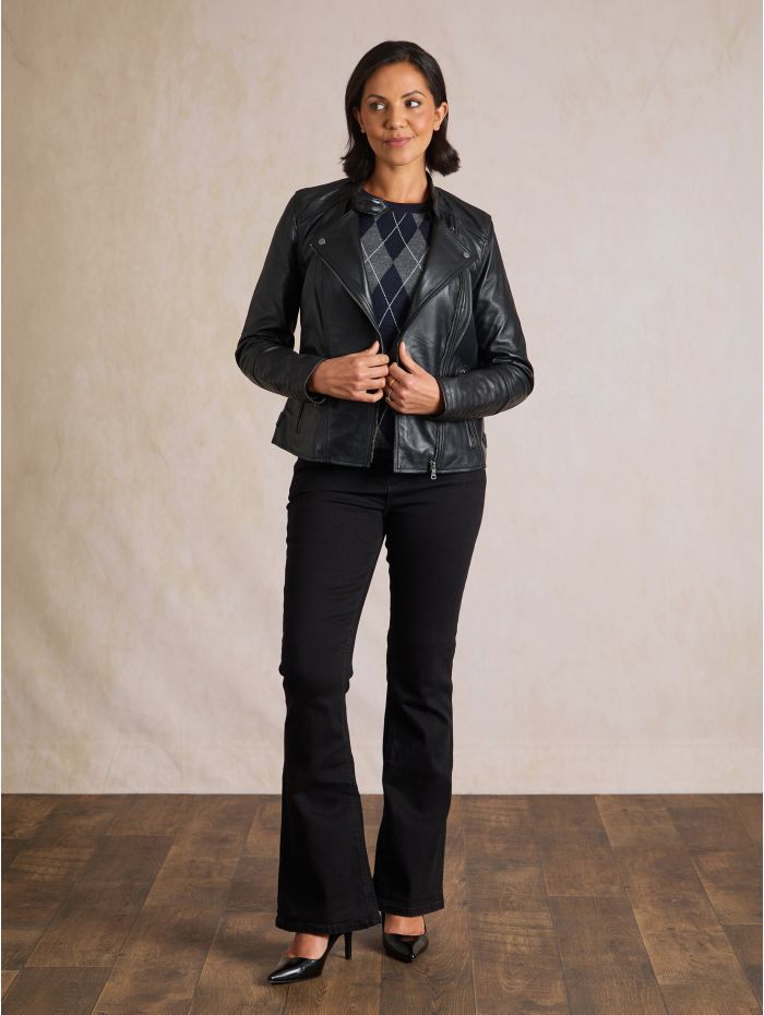 Tarn Leather Biker Jacket in Black