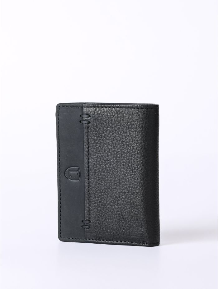 Stitch Leather Tri-Fold Wallet in Black