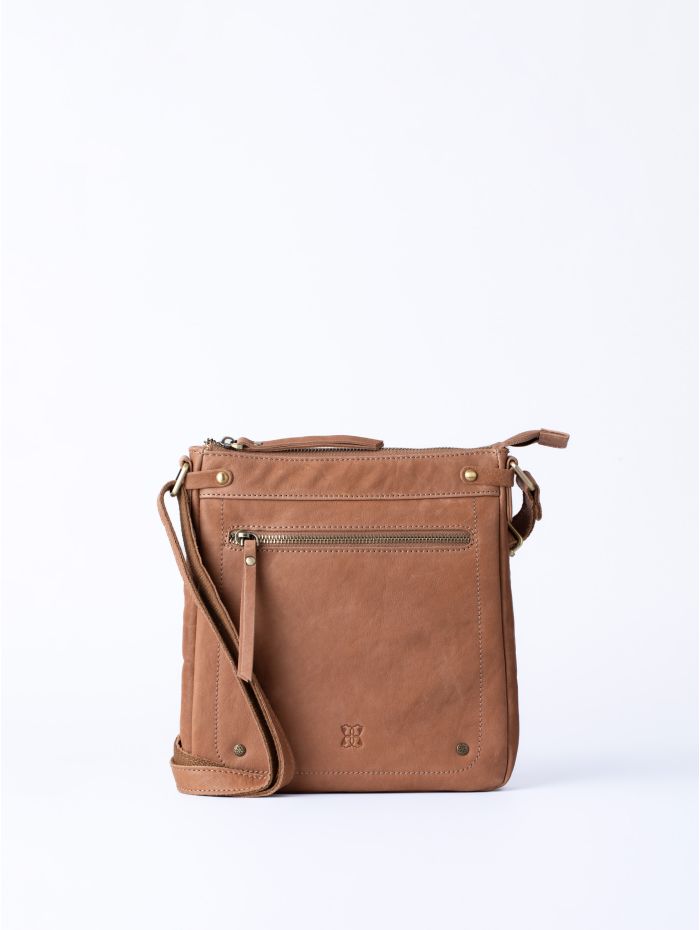 Harstone Large Leather Cross Body Bag in Taupe | Lakeland Leather