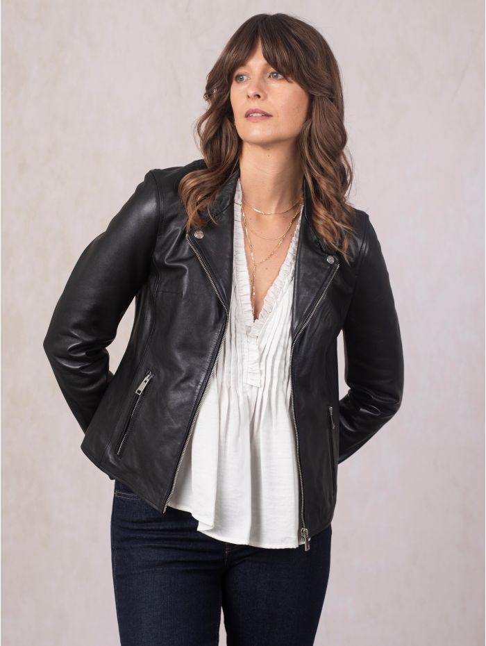 Newland Centre Zip Leather Biker Jacket in Black | Lakeland Leather
