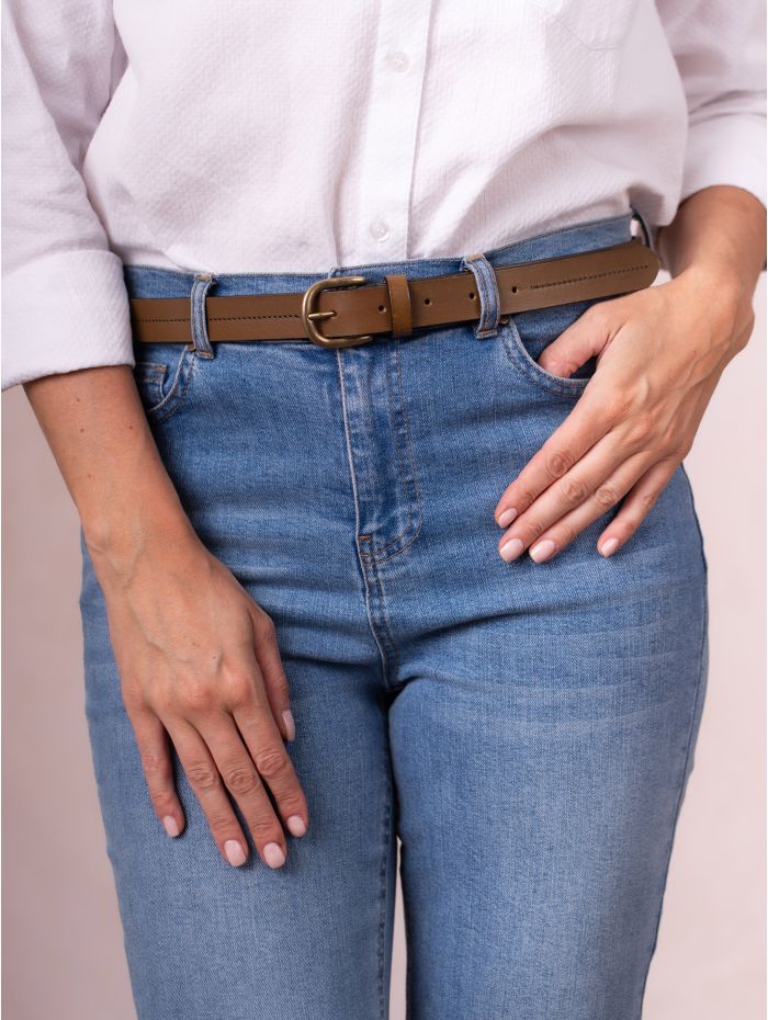 Kendal Leather Belt in Khaki Brown