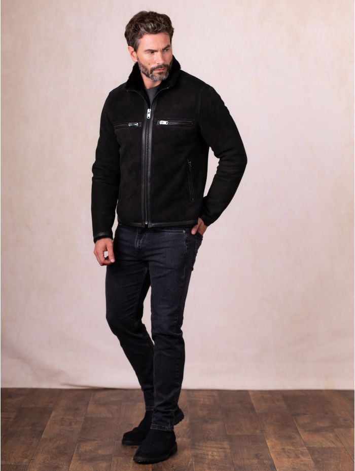 Buccaneer Sheepskin Racer Jacket in Black