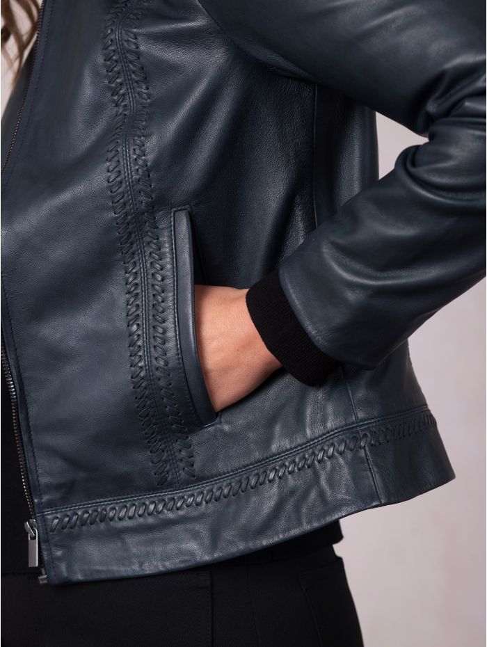 Annaside Leather Jacket in Navy